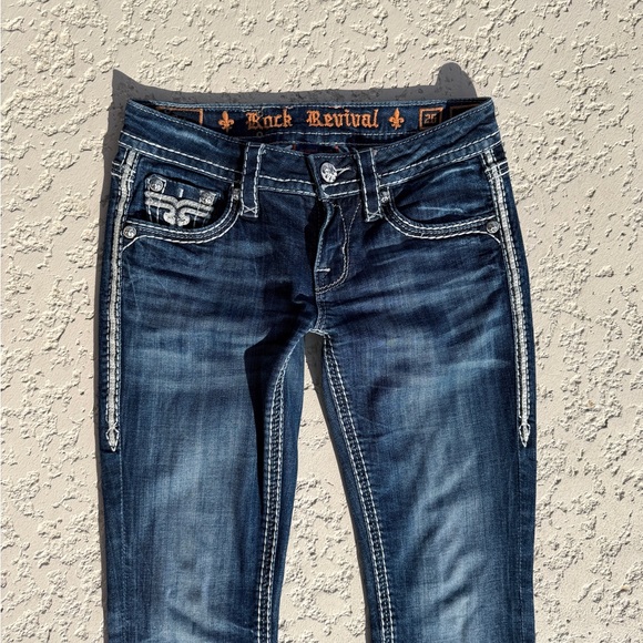 Rock Revival Jeans Women Size 26 Dee Boot Rhinestone Thick Stitch Pockets Blue - Picture 5 of 10